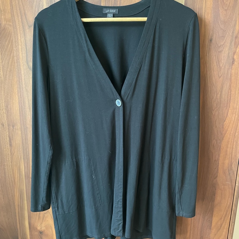 J. Jill Wearever Black Long Sleeve V-Neck one Button Cardigan with pockets
